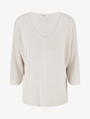 Pull fin col V à lignes ajourées - Beige