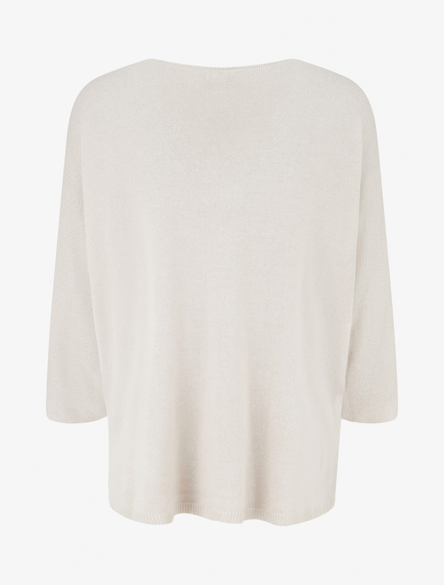 Pull fin col V à lignes ajourées - Beige