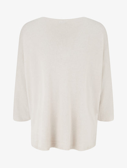 Pull fin col V à lignes ajourées - Beige
