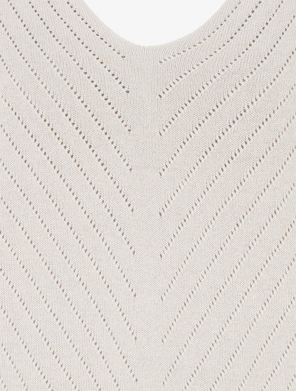 Pull fin col V à lignes ajourées - Beige