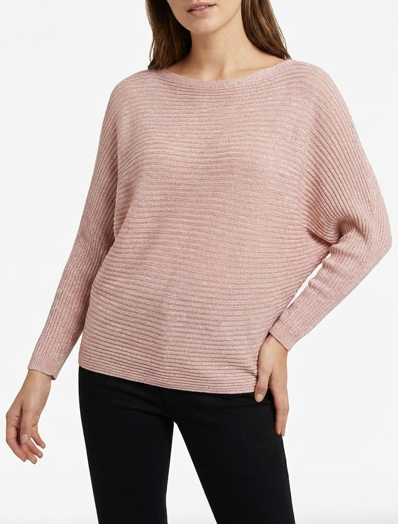 Pull fin irisé col bateau - Rose