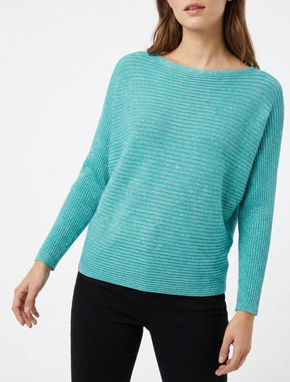 Pull irisé col bateau manches chauve-souris - Turquoise
