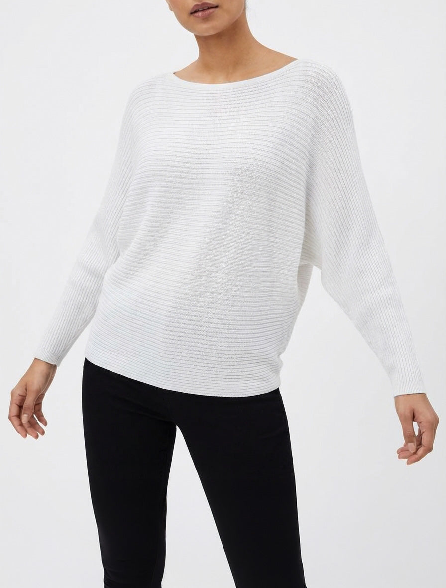 Pull fin irisé col bateau - Blanc
