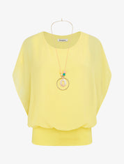 Top boule uni à manches courtes - Jaune - 1