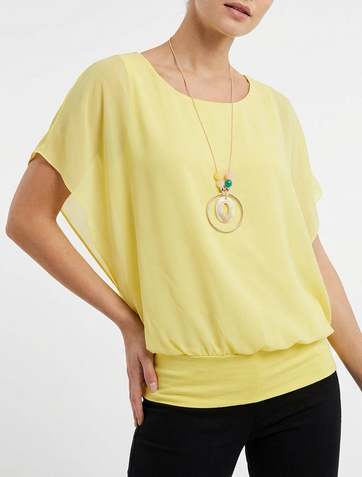Top boule col rond manches chauve-souris - Jaune