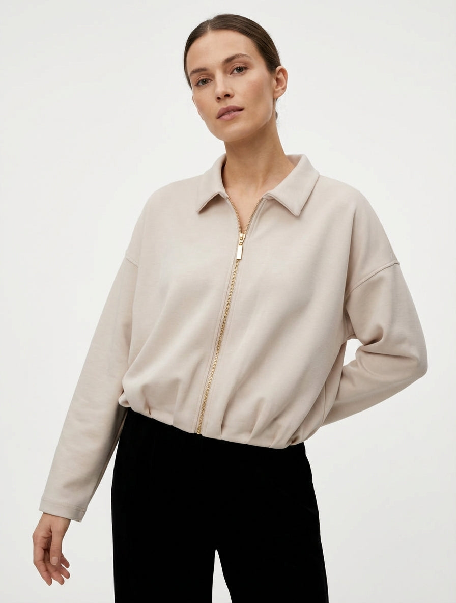 Veste bomber à bords froncés - Beige