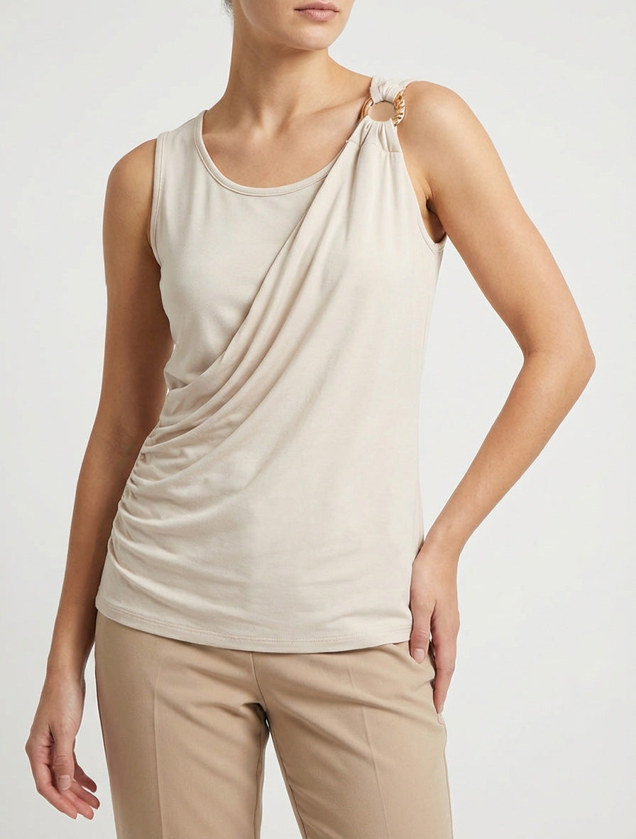 Top drapé à bretelle bijou - Beige