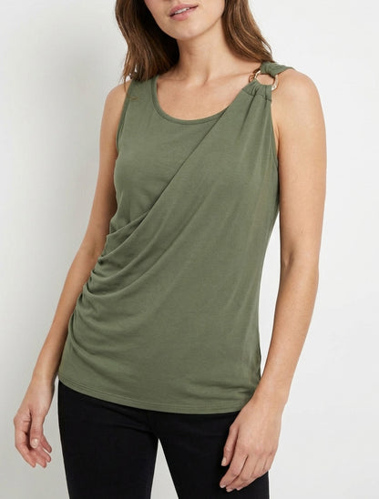 Top sans manches drapé bijou - Kaki