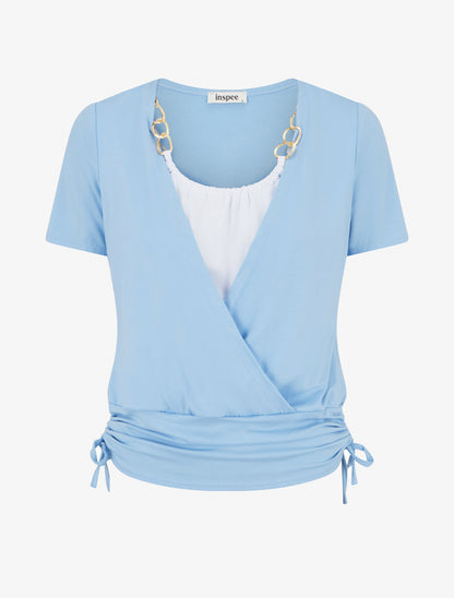 Top effet superposé à chaînes - Bleu ciel - 1