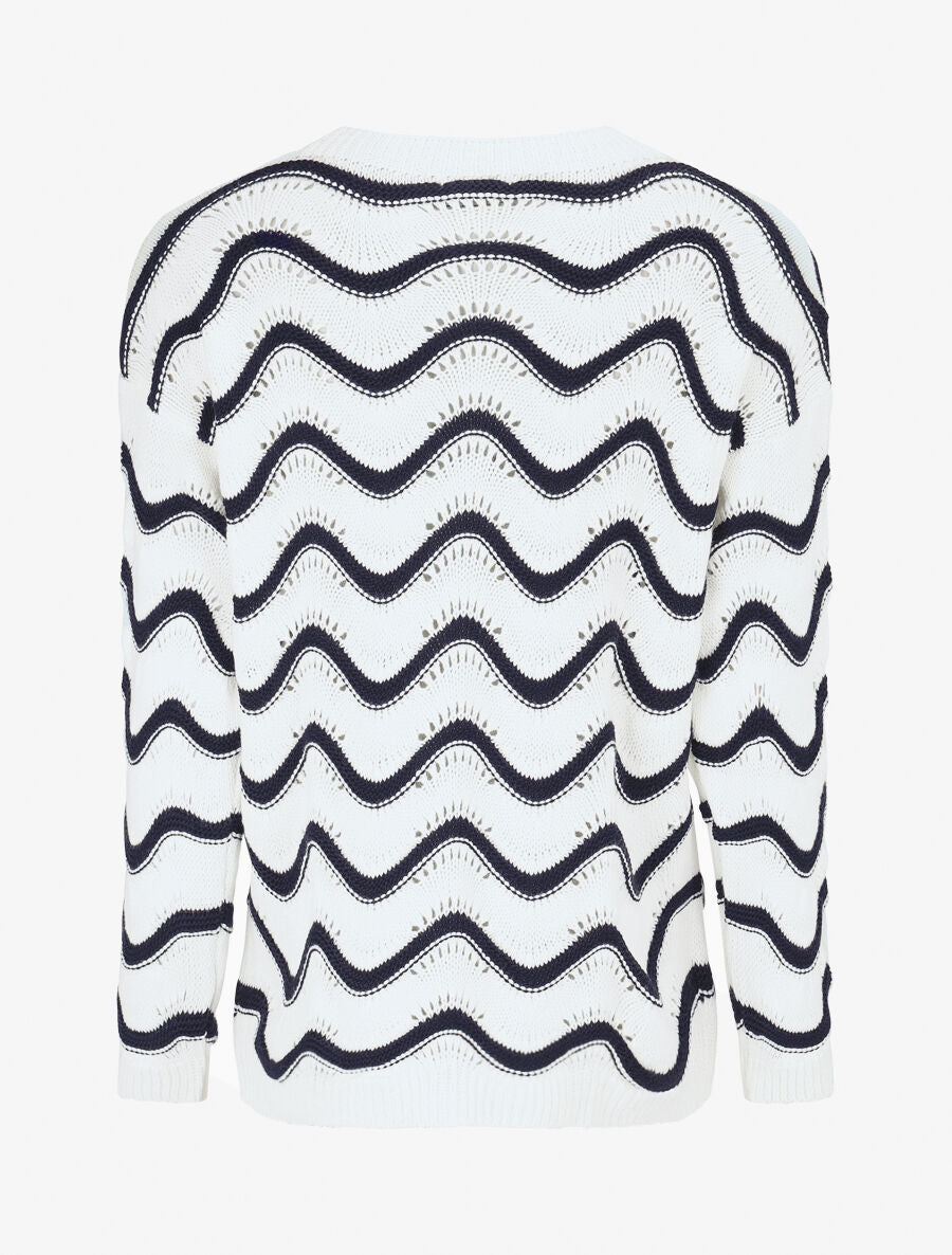 Pull ajouré en maille à vagues - Marine - 2