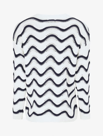 Pull ajouré en maille à vagues - Marine - 2