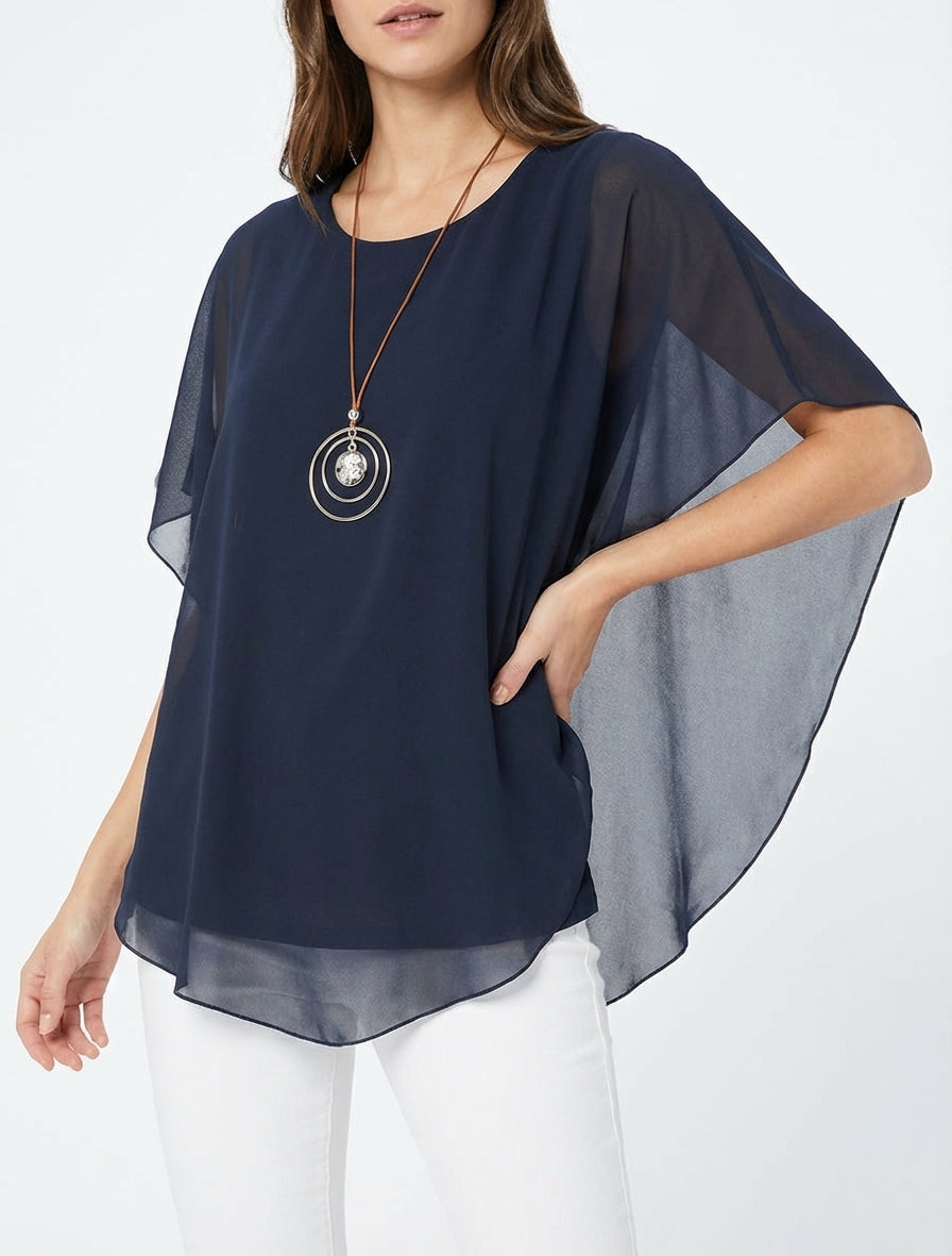 Top fluide col rond voile asymétrique - Marine
