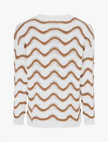 Pull ajouré en maille à vagues - Camel - 2