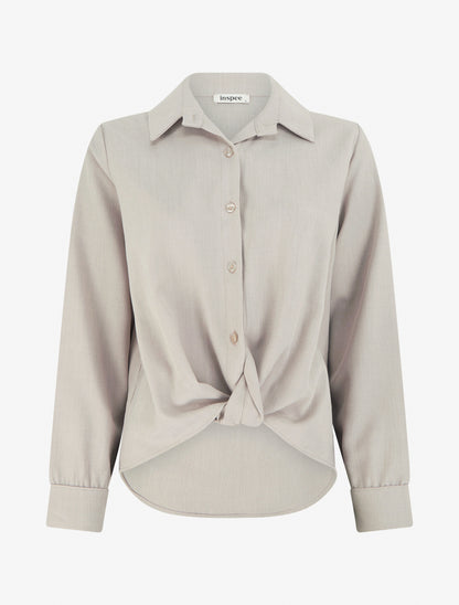 Chemisier asymétrique col à pied - Taupe