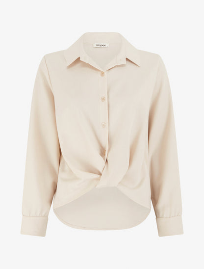 Chemisier noué asymétrique - Beige - 1