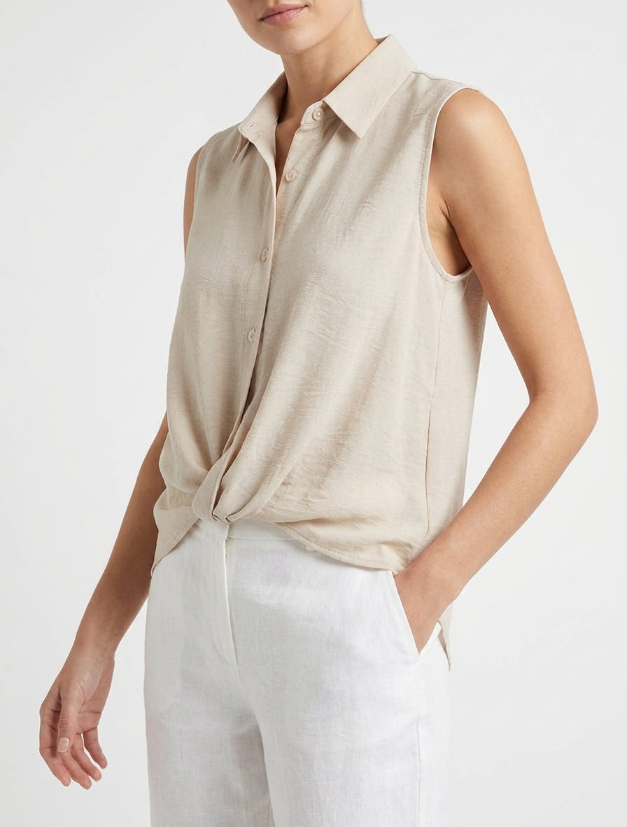 Top fluide avant noué - Beige