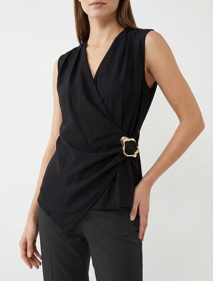 Top fluide cache-cœur bijou - Noir