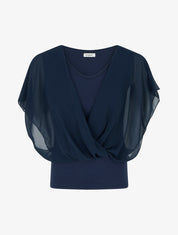 Top uni à manches volantées - Bleu nuit - 1