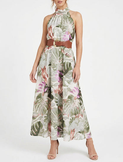 Robe longue col américain ceinturée - Kaki