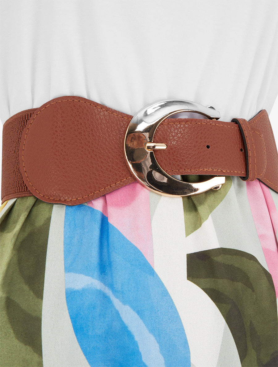 Robe imprimé fantaisie à bretelles en simili - Kaki - 3