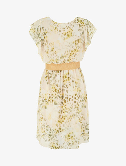 Robe à mancherons volantés imprimé léopard et fleurs - Kaki - 2