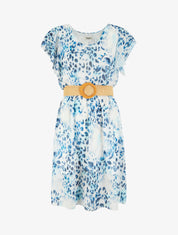 Robe à mancherons volantés imprimé léopard et fleurs - Marine - 1