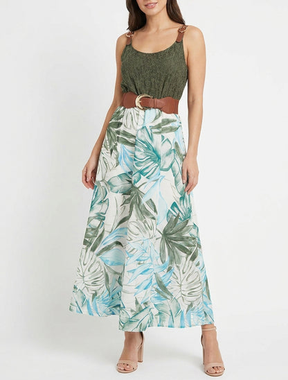 Robe longue évasée à ceinture - Kaki