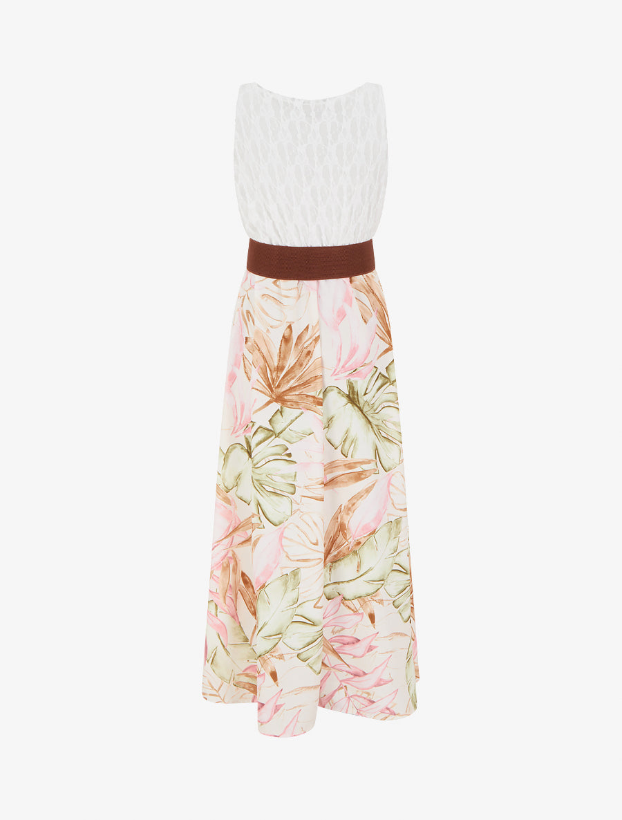 Robe longue à imprimé tropical et bretelles simili - Beige - 2