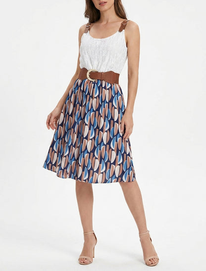 Robe mi-longue dentelle et taille élastiquée - Marine