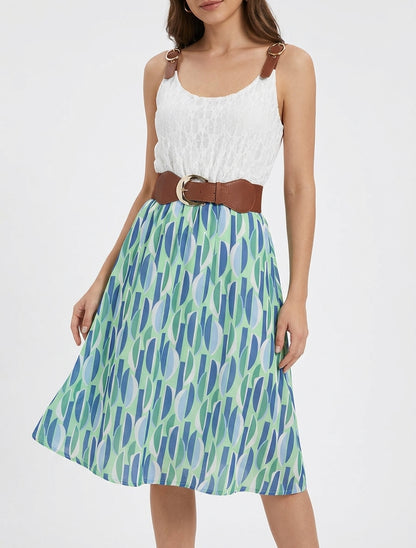 Robe mi-longue bretelles simili et dentelle - Vert d&