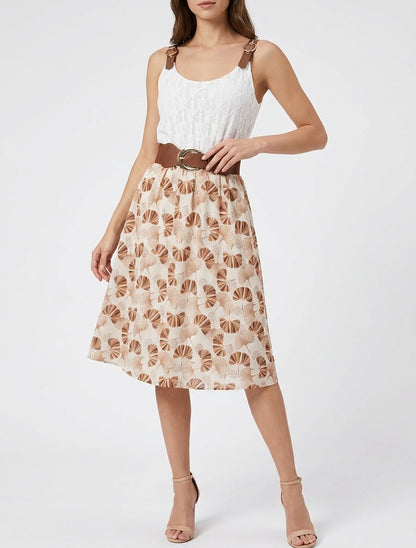 Robe mi-longue bretelles simili - Marron