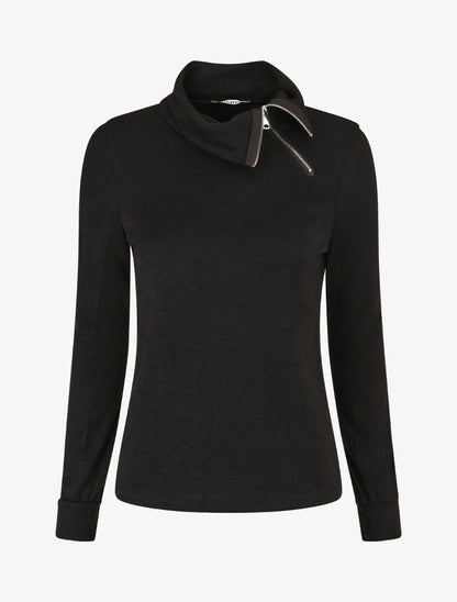 Pull fin à col montant zippé - Noir - 4