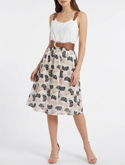 Robe mi-longue col rond et taille élastiquée - Noir