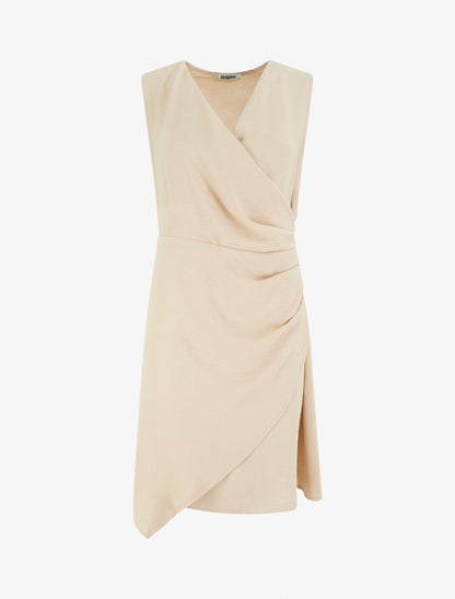 Robe sans manches style portefeuille - Beige - 1