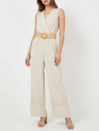Combinaison fluide cache-cœur brodée - Beige