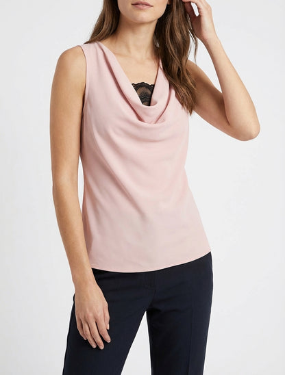 Top satiné col bénitier dentelle - Rose