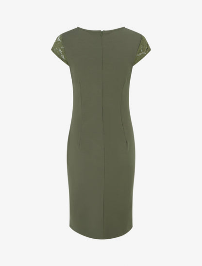 Robe ajustée à dentelle et drapé - Kaki - 2