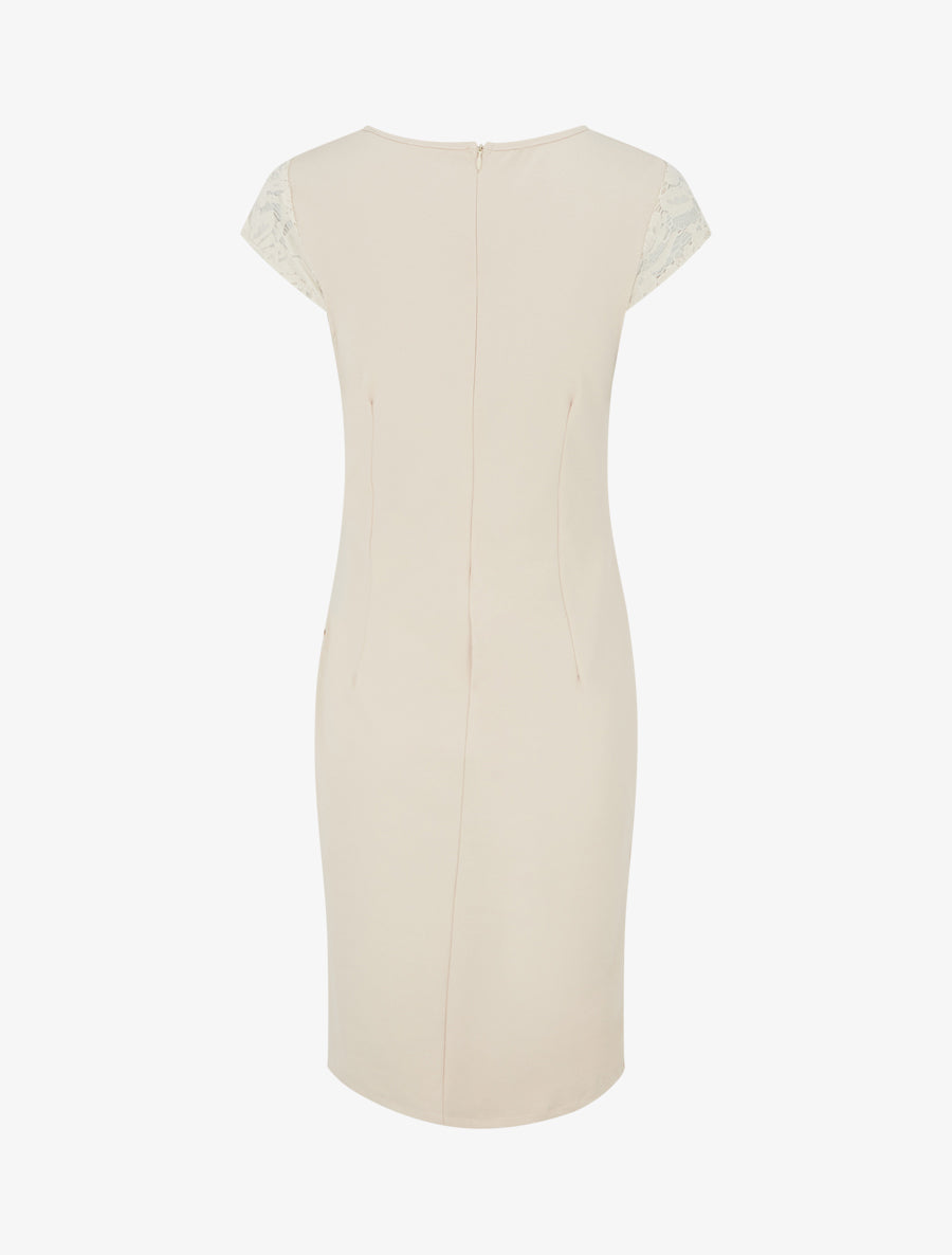 Robe ajustée à dentelle et drapé - Beige - 2