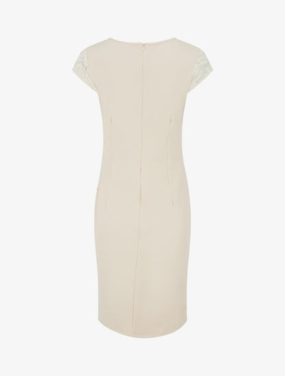 Robe ajustée à dentelle et drapé - Beige - 2