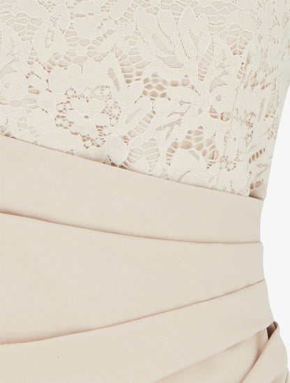 Robe ajustée à dentelle et drapé - Beige - 3