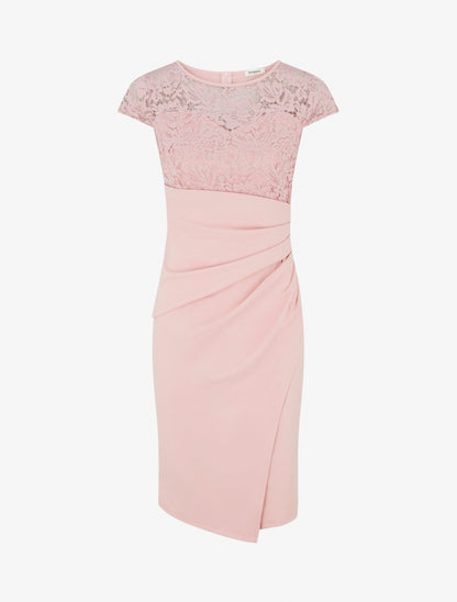Robe ajustée à dentelle et drapé - Rose - 1