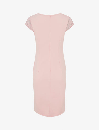 Robe ajustée à dentelle et drapé - Rose - 2