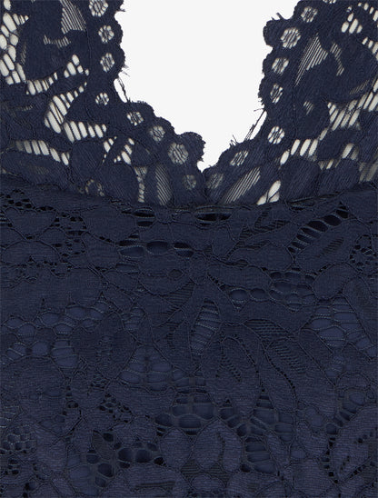 Robe ajustée à manches courtes et dentelle - Marine - 3