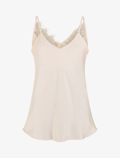 Caraco satiné à dos en dentelle - Rose pâle - 1
