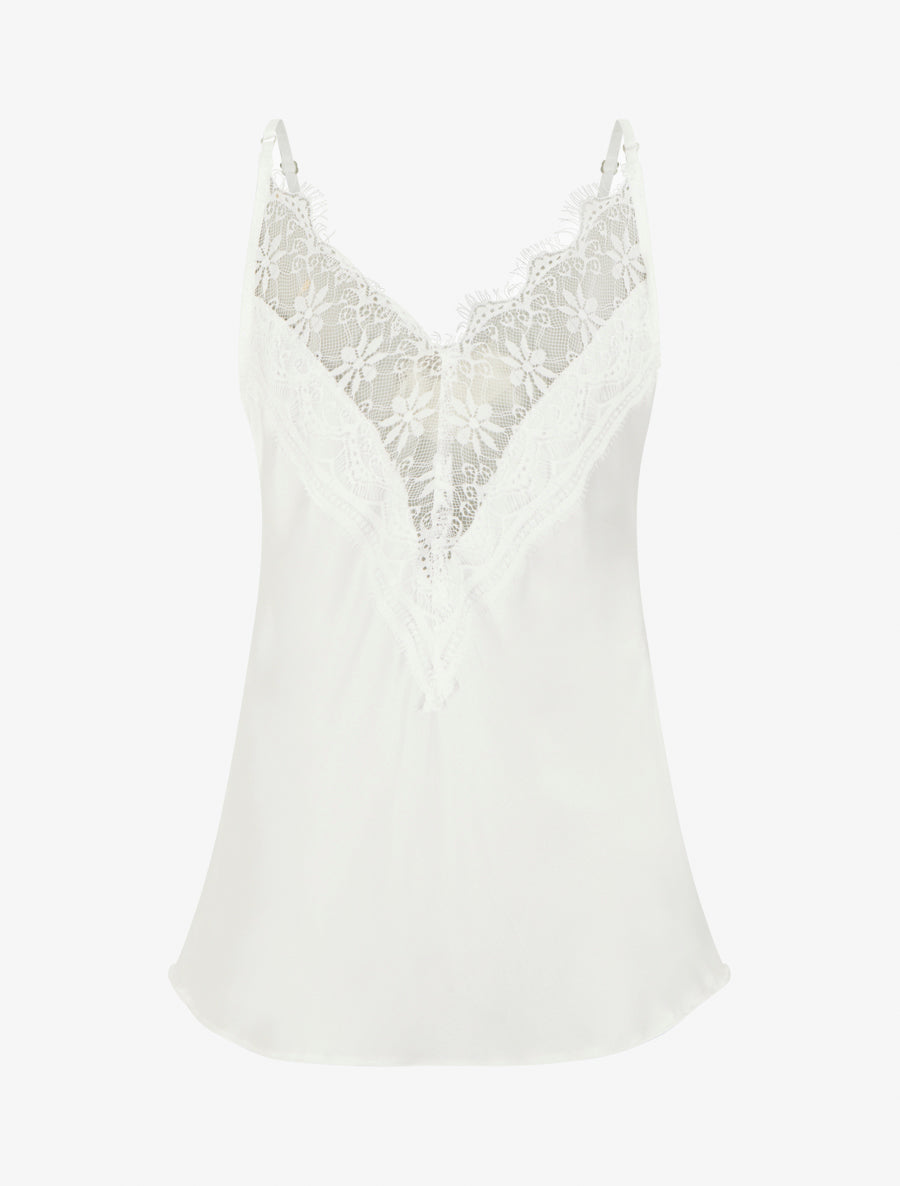 Caraco satiné à dos en dentelle - Blanc - 2