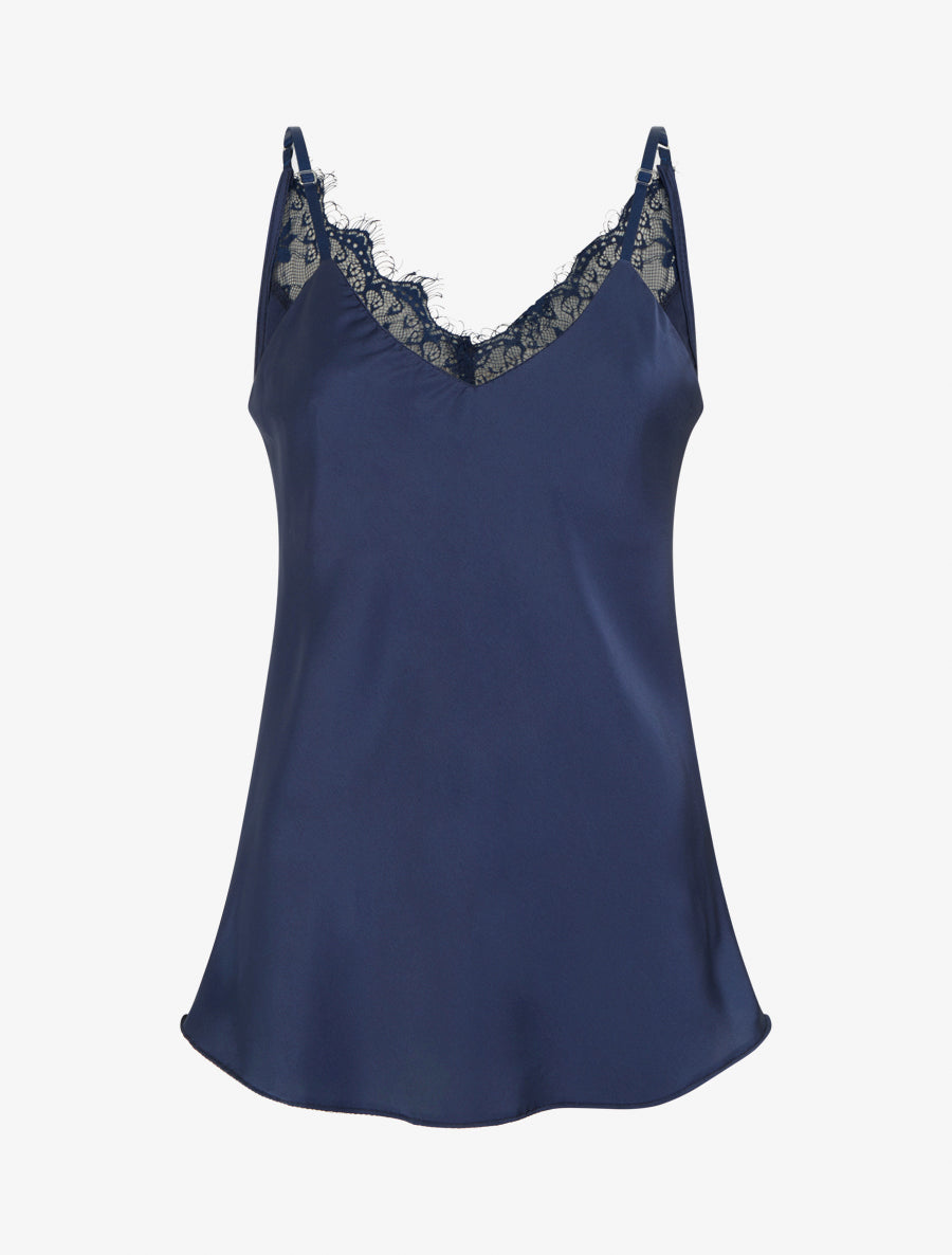 Caraco satiné à dos en dentelle - Marine - 1