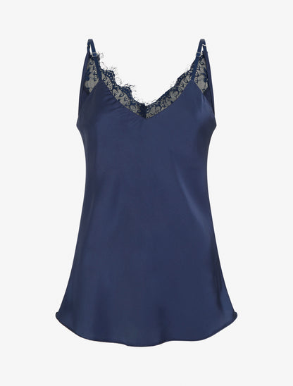 Caraco satiné à dos en dentelle - Marine - 1