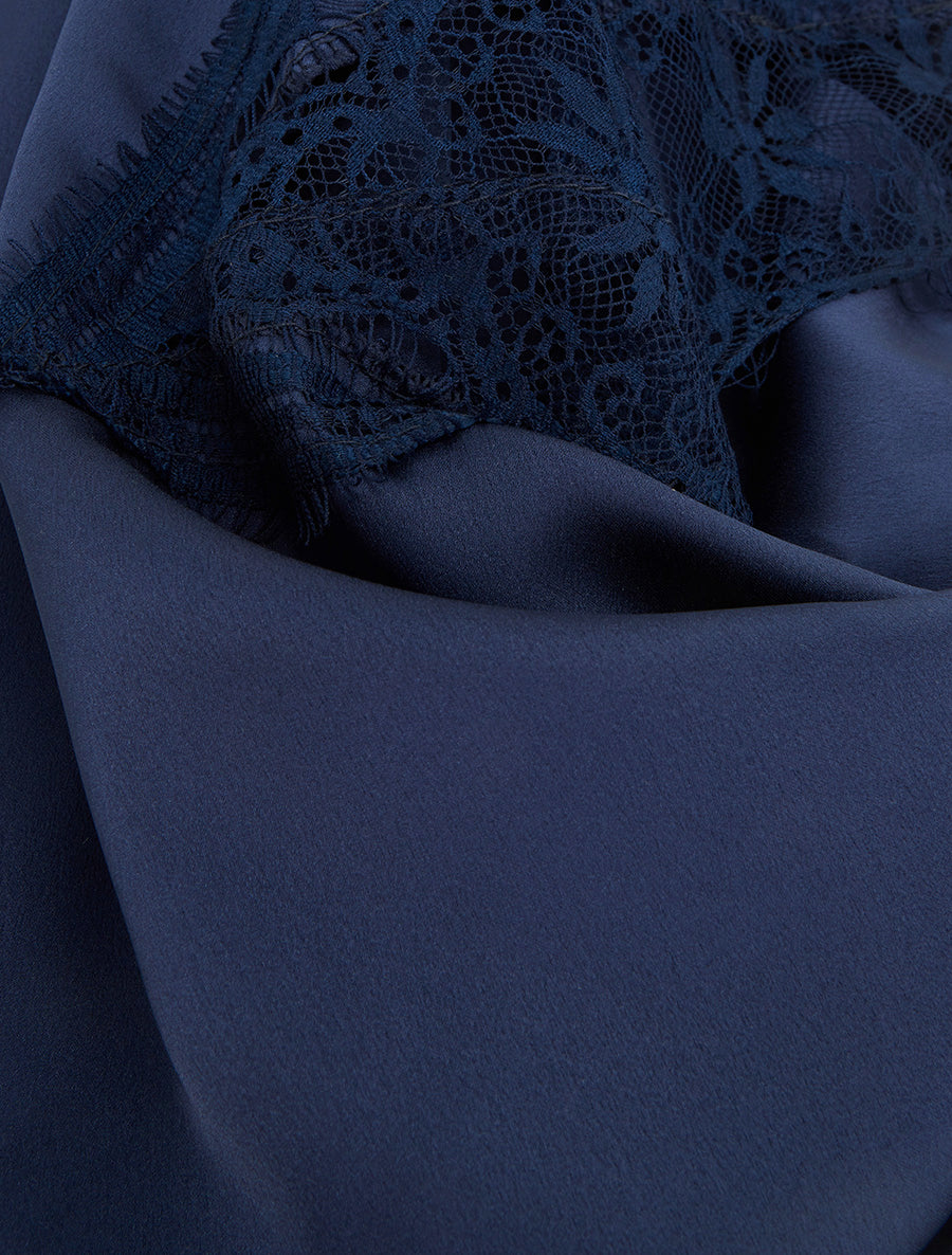 Caraco satiné à dos en dentelle - Marine - 3