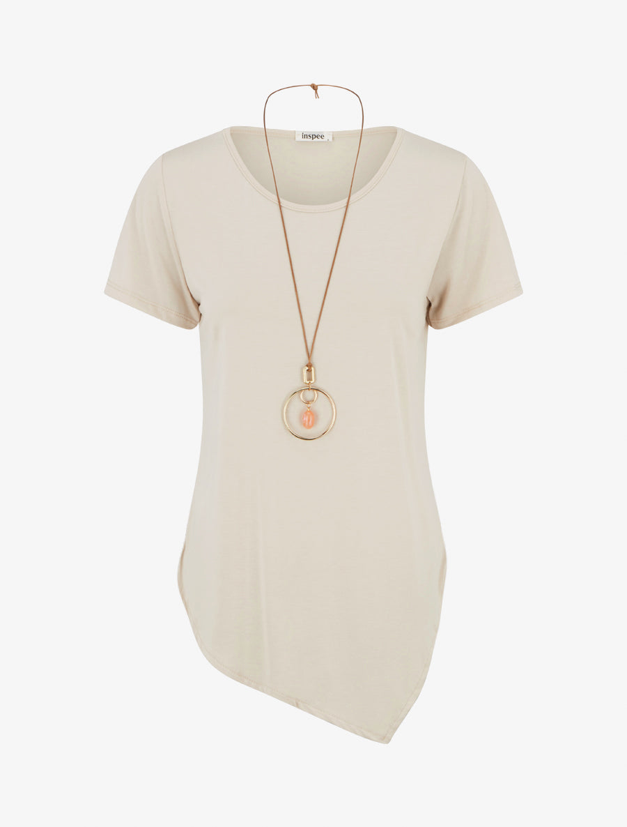 Top manches courtes à bords asymétriques - Beige - 1