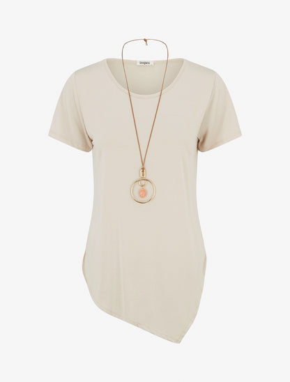 Top manches courtes à bords asymétriques - Beige - 1